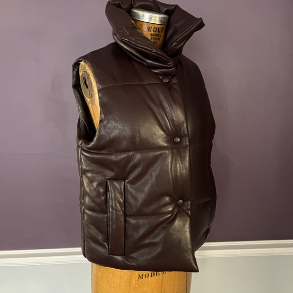Nanushka Vegan Leather Modern Puffer Vest in AubergineFeels like BUTTAH! - Picture 6 of 12